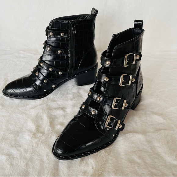 Catherine black python studs moto boots - Picture 2 of 12